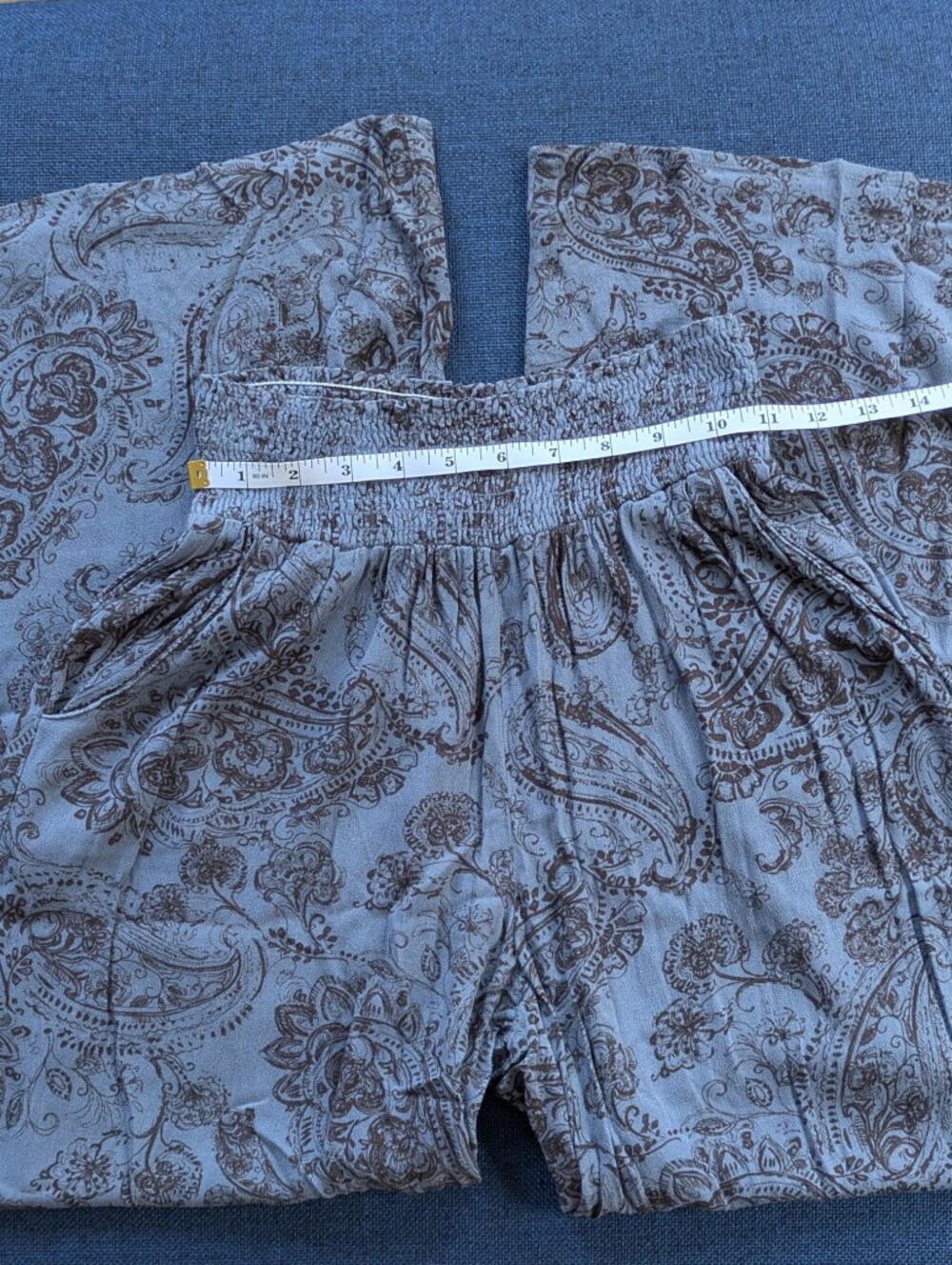 Sozy Charlie Dusty Blue and Black Paisley Wide Leg Elastic Wasit Pants - Picture 8 of 13